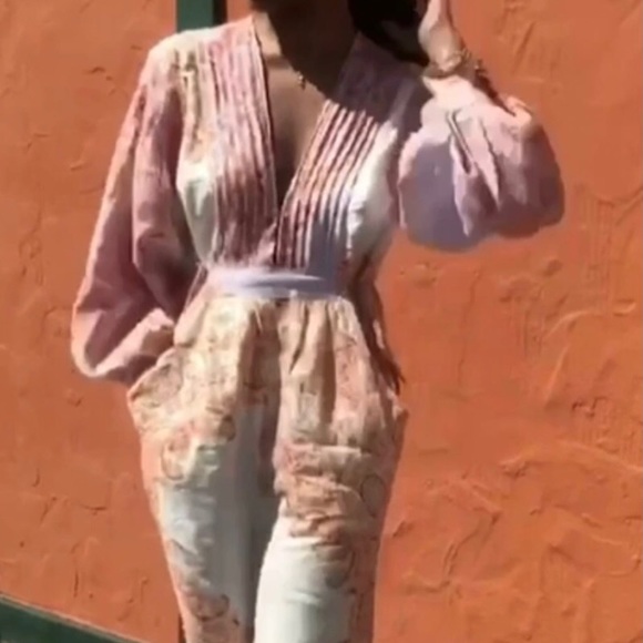 BNWOT Free People v neck paisley hippie jumpsuit size S - Picture 6 of 11